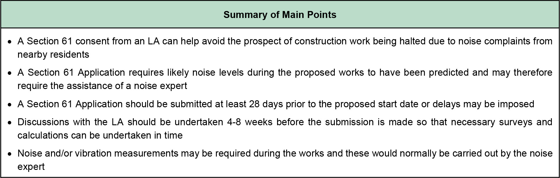summary of main points of a section 61 application summary of main points of a section 61 application